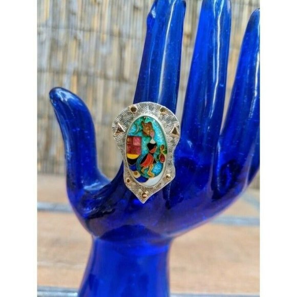 Alexa & Peter Smarsh Sterling Silver 14k Gold Cloisonne Enamel Ring Size 7 *Read - Picture 3 of 12